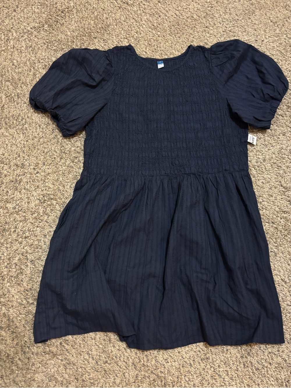 Old Navy Navy Smocked Puff-Sleeve Flair Casual Dress